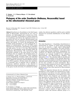 Phylogeny of the Order Zoantharia (Anthozoa, Hexacorallia) Based on the Mitochondrial Ribosomal Genes