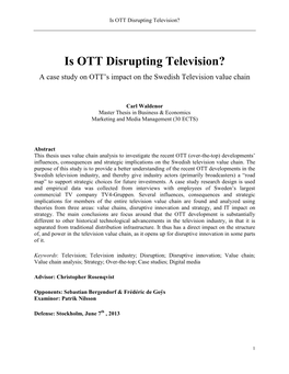 Is OTT Disrupting Television?