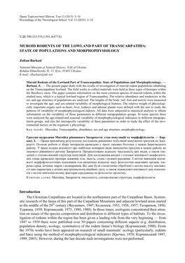 Muroid Rodents of the Lowland Part of Transcarpathia: State of Populations and Morphophysiology