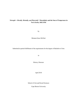 Masculinity and the Sons of Temperance in Nova Scotia, 1842-1936