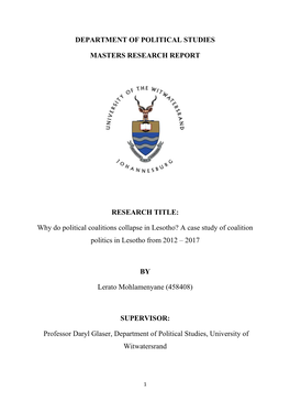 Why Do Political Coalitions Collapse in Lesotho? a Case Study of Coalition Politics in Lesotho from 2012 – 2017