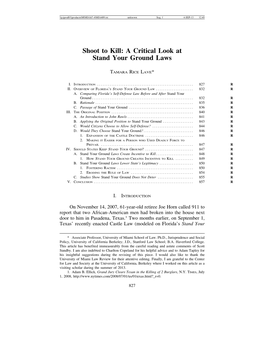 Shoot to Kill: a Critical Look at Stand Your Ground Laws