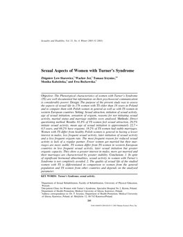 Sexual Aspects of Women with Turner's Syndrome