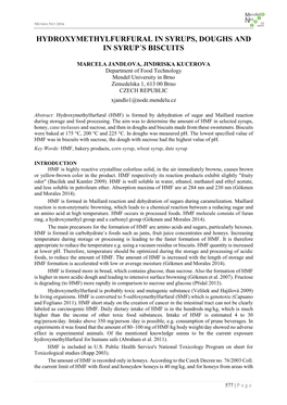 Hydroxymethylfurfural in Syrups, Doughs and in Syrup´S Biscuits