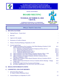 Board Meeting Tuesday, October 23, 2018 7:00 P.M