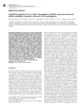 Small Rnas Analysis in CLL Reveals a Deregulation of Mirna Expression and Novel Mirna Candidates of Putative Relevance in CLL Pathogenesis