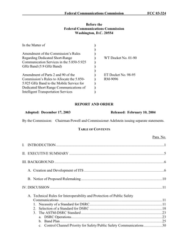 Federal Communications Commission FCC 03-324 Before the Federal