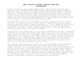 SHA's Historic Bridge Inventory 1809-1947 Introduction