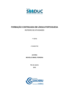 Formação Continuada Em Língua Portuguesa Roteiro De Atividades