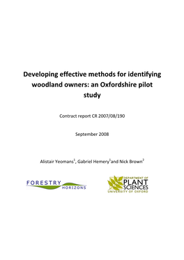 Developing Effective Methods for Identifying Woodland Owners: an Oxfordshire Pilot Study