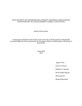 Food Security and Antiretroviral Therapy Adherence Among People Living with Hiv in Lundazi District, Zambia: a Pilot Study