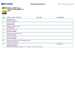 Liste Des Sommaires Page Article / Auteur