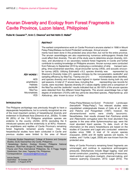 Anuran Diversity and Ecology from Forest Fragments in Cavite Province, Luzon Island, Philippines*