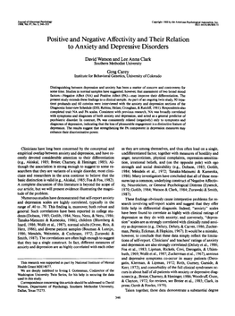 Positive and Negative Affectivity and Their Relation to Anxiety and Depressive Disorders