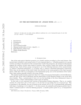 Arxiv:2005.05508V2 [Math.AG] 18 Jun 2020 Fgnrltp.Ec Fteegop Orsod Ooeo Th of One to Corresponds Va Groups Fano These Varieties: of of Each Ω Classes Type