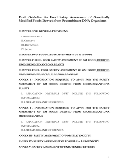 Guideline for Food Safety Assessment of Genetically Modified Foods Derived from Recombinant-DNA Organisms