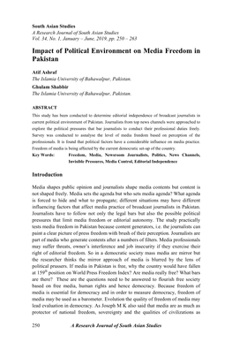 Impact of Political Environment on Media Freedom in Pakistan