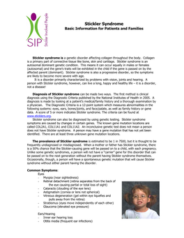 Stickler Syndrome Basic Information for Patients and Families