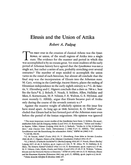 Eleusis and the Union of Attika Padgug, Robert a Greek, Roman and Byzantine Studies; Summer 1972; 13, 2; Proquest Pg