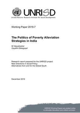 The Politics of Poverty Alleviation Strategies in India