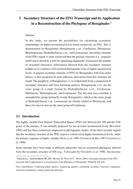 3 Secondary Structure of the ITS1 Transcript and Its Application in a Reconstruction of the Phylogeny of Boraginales 2