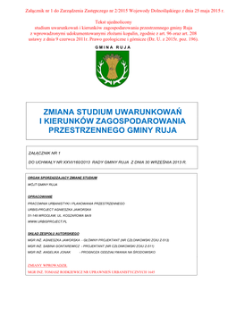 Zmiana Studium Uwarunkowań I Kierunków Zagospodarowania Przestrzennego Gminy Ruja