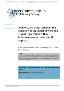 Architectural Traits Constrain the Evolution of Unisexual Flowers and Sexual Segregation Within Inflorescences: an Interspecific Approach