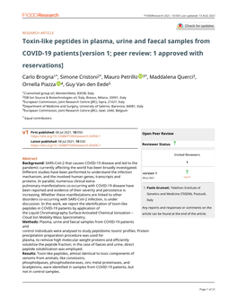 Toxin-Like Peptides in Plasma, Urine and Faecal Samples from COVID-19