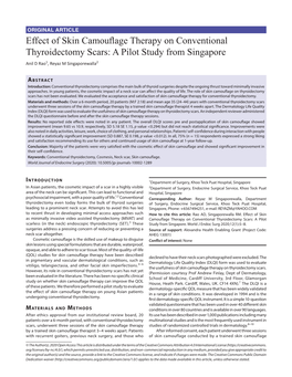Effect of Skin Camouflage Therapy on Conventional Thyroidectomy Scars: a Pilot Study from Singapore Anil D Rao1, Reyaz M Singaporewalla2