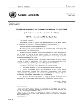 General Assembly 1 May 2009