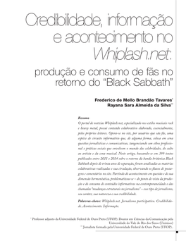 Credibilidade, Informação E Acontecimento No Whiplash.Net: Produção E Consumo De Fãs No Retorno Do “Black Sabbath”