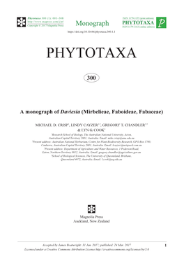 A Monograph of Daviesia (Mirbelieae, Faboideae, Fabaceae)