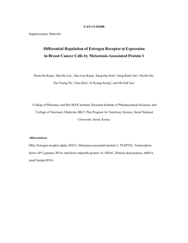 Differential Regulation of Estrogen Receptor Α Expression in Breast Cancer Cells by Metastasis-Associated Protein 1