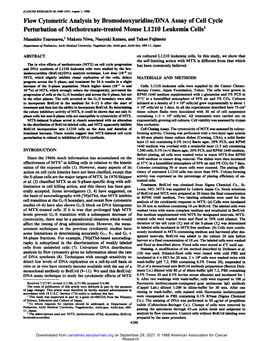 Flow Cytometric Analysis by Bromodeoxyuridine/DNA Assay of Cell Cycle Perturbation of Methotrexate-Treated Mouse LI 210 Leukemia Cells1