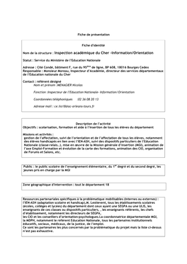 Inspection Académique Du Cher –Information/Orientation