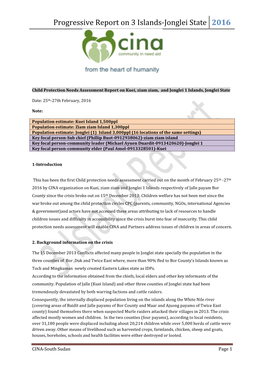 Progressive Report on 3 Islands-Jonglei State 2016