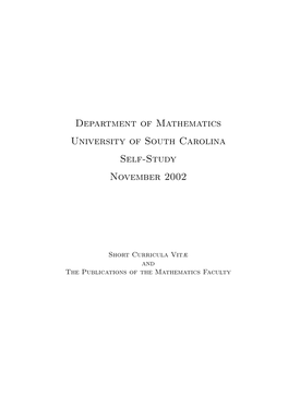 Department of Mathematics University of South Carolina Self-Study November 2002