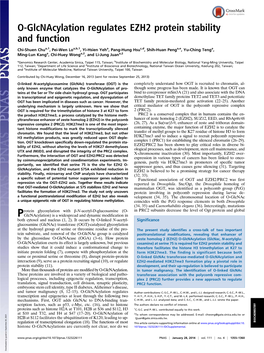 O-Glcnacylation Regulates EZH2 Protein Stability and Function