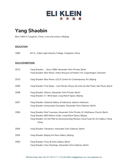 Yang Shaobin Born 1963 in Tangshan, China