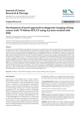 Development of Novel Approach to Diagnostic Imaging of Lung Cancer with 18F-Nifene PET/CT Using A/J Mice Treated with NNK