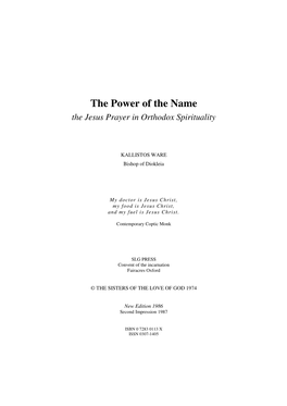 The Power of the Name the Jesus Prayer in Orthodox Spirituality