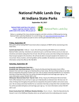 National Public Lands Day at Indiana State Parks