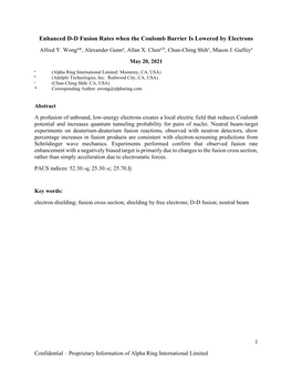 Enhanced D-D Fusion Rates When the Coulomb Barrier Is Lowered by Electrons Alfred Y