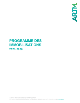 Programme Des Immobilisations 2021-2030