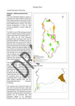Shebenik – Jabllanice National Park (SJNP) the Area of Shebenik-Jabllanicë Ranges in Elevation from 300 to 2200 M Above Sea Level