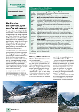Die Gletscher Der Schweizer Alpen 2003/04 Und 2004/051