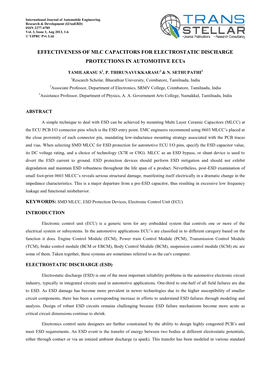 EFFECTIVENESS of MLC CAPACITORS for ELECTROSTATIC DISCHARGE PROTECTIONS in AUTOMOTIVE Ecus