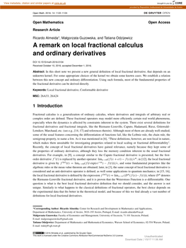 A Remark on Local Fractional Calculus and Ordinary Derivatives