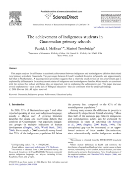 The Achievement of Indigenous Students in Guatemalan Primary Schools