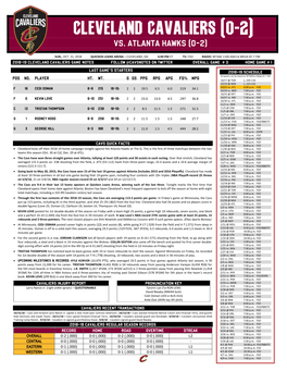 Cavaliers Game Notes Follow @Cavsnotes on Twitter Overall Game # 3 Home Game # 1